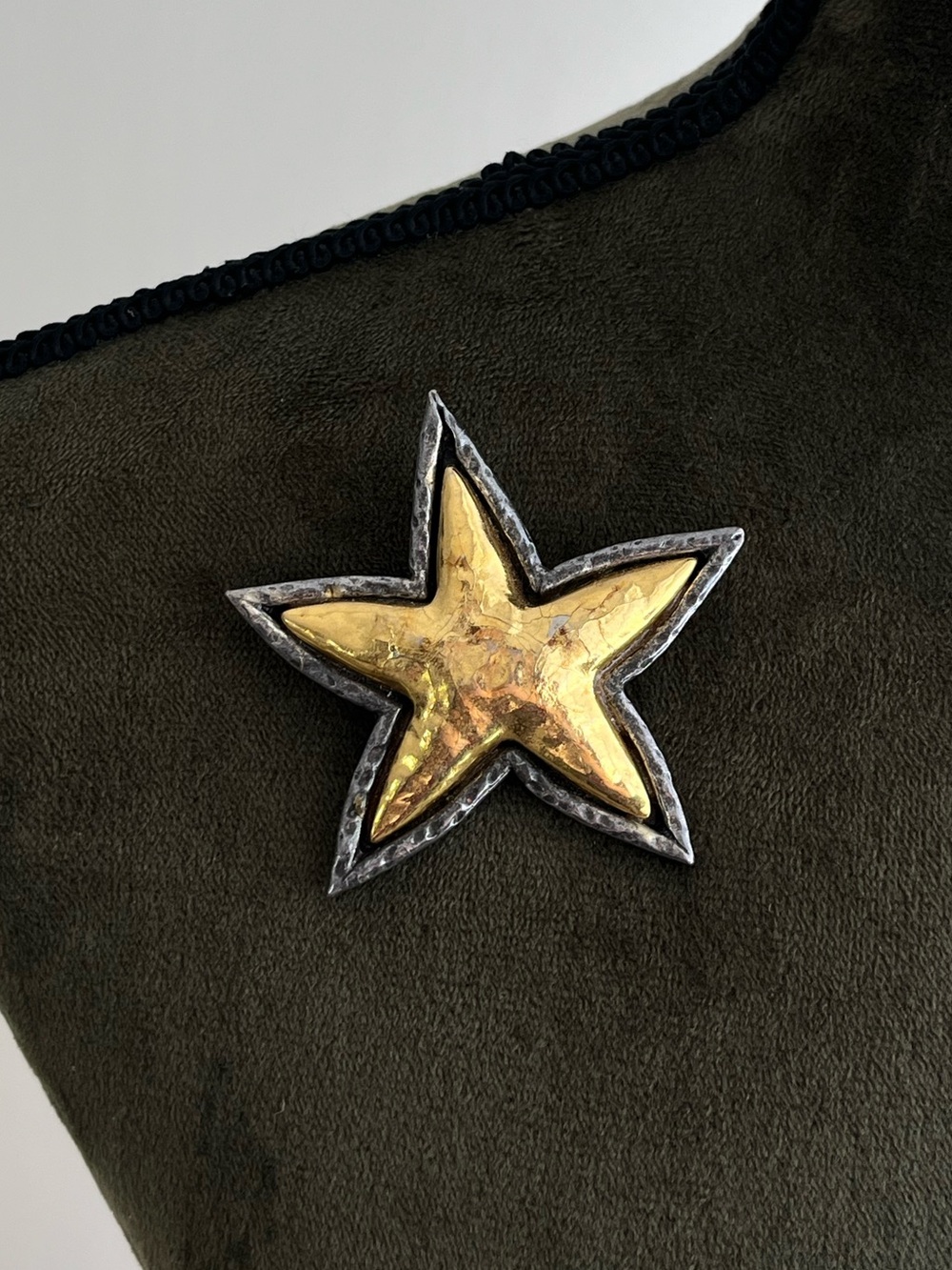 Vintage Edouard Rambaud French Star Gold Silver Two-Toned Chunky Brooch Pin